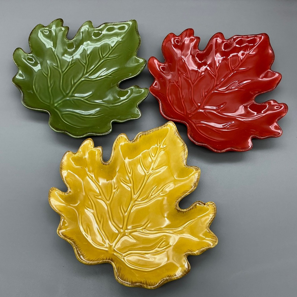 Harry & David Leaf Plates Set Multicolor Autumn Fall Harvest Ceramic 3pc
